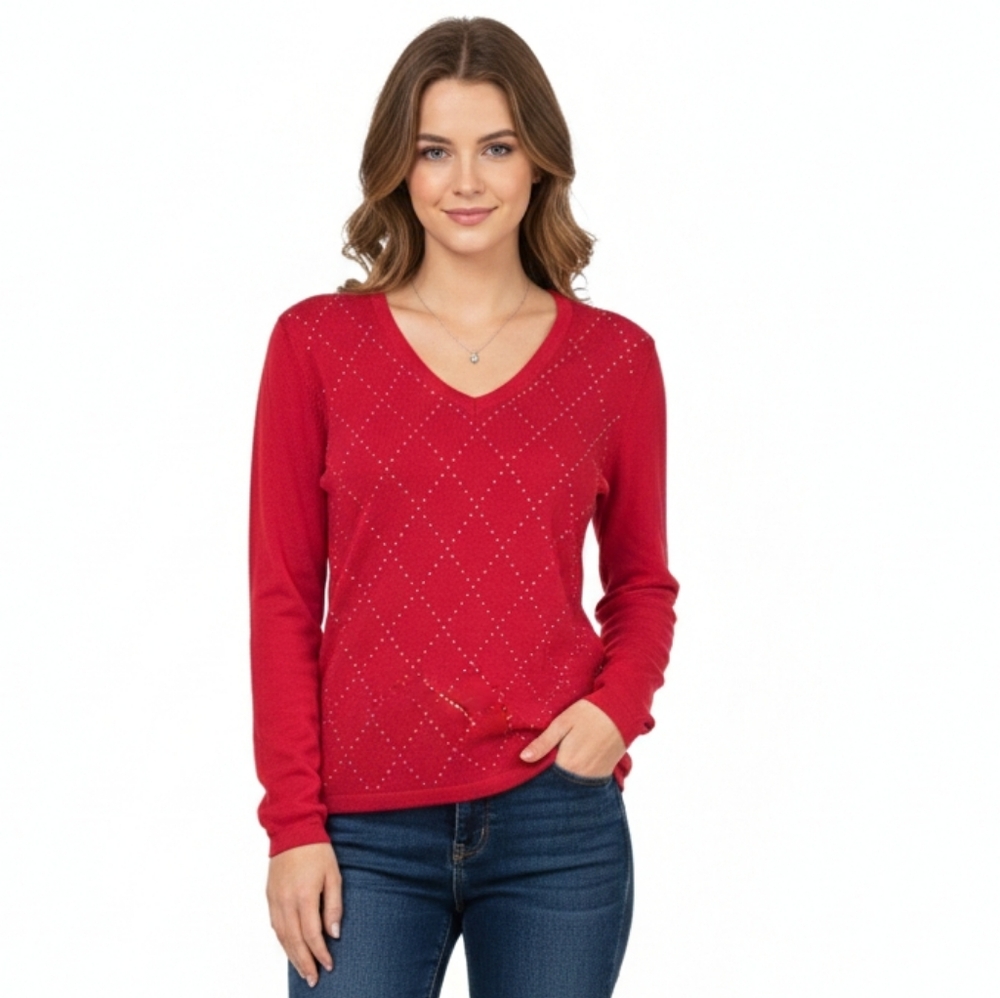 Tommy Hilfiger New Red V-Neck Women's Sweater Size Medium Preppy Business Casual